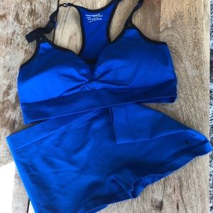 Danskin sports bra and shorts set in a cobalt blue
